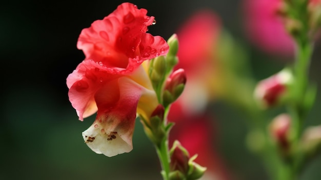 A red flower with a white spot on it