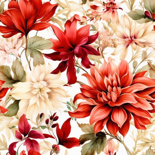 red flowers watercolor seamless pattern