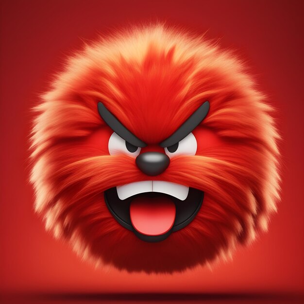 Red Fluffy Angry Emoji Intense But Cute Anger Emojic Reaction with Fiery Background