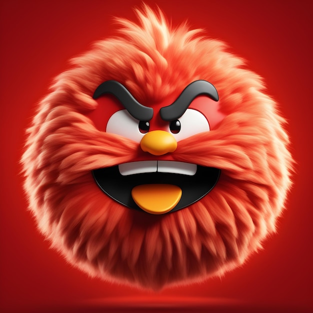 Red Fluffy Angry Emoji Intense But Cute Anger Emojic Reaction with Fiery Background