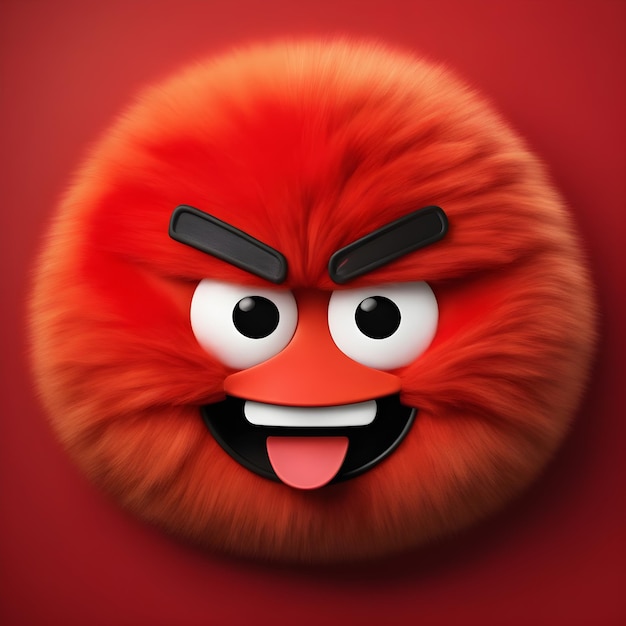 Red Fluffy Angry Emoji Intense But Cute Anger Emojic Reaction with Fiery Background