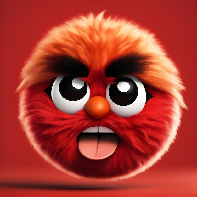 Red Fluffy Angry Emoji Intense But Cute Anger Emojic Reaction with Fiery Background