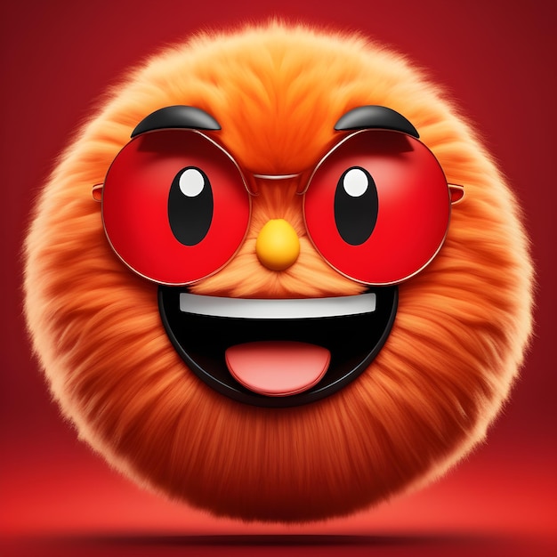 Red Fluffy Angry Emoji Intense But Cute Anger Emojic Reaction with Fiery Background