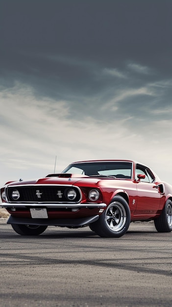 A red ford mustang with the word ford on the front.