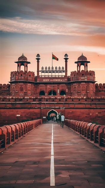 Red fort of india delhi famous fortress sunny day view view