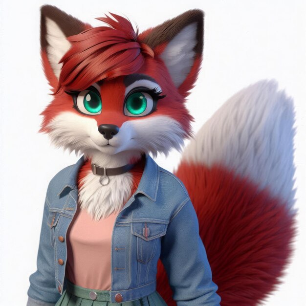 Photo red fox in denim jacket