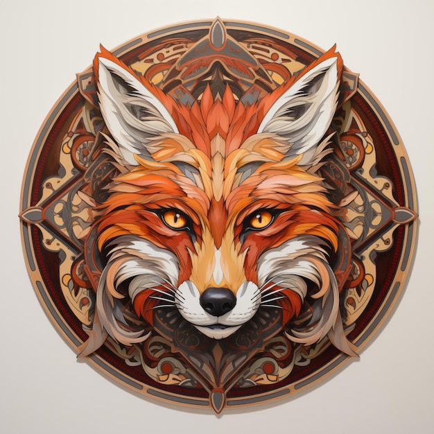 Red Fox Emblem in Circle 3 D Ornament Frame