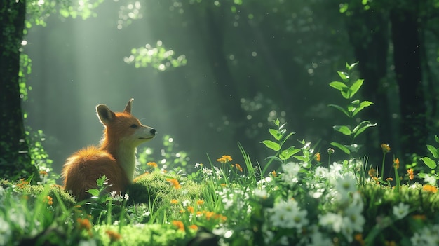 Red Fox Enjoying Morning Light in Forest Generative AI