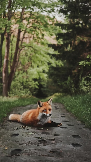 Photo red fox lying in a summer forest generative ai