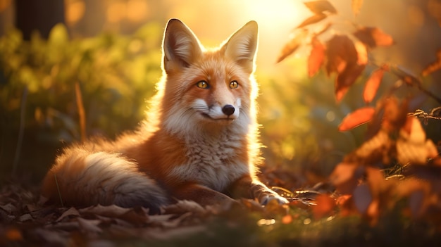 Red fox sitting in deep Jungle