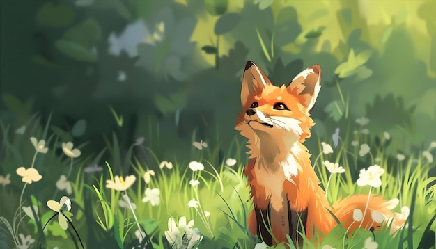 Red Fox Sitting In Grass Looking Cute Generated By Ai