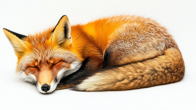 a red fox sleeping on a white background