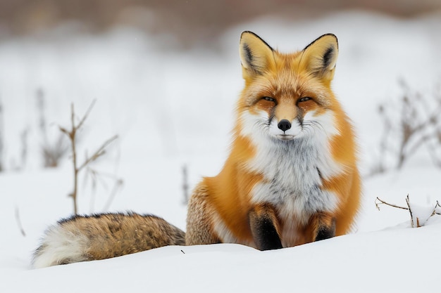 Red fox Vulpes vulpes sitting in the snow