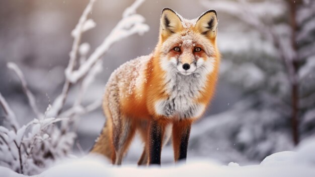 Red fox in the winter snow