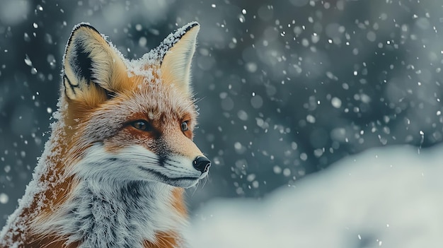 Photo red fox in winter snowfall