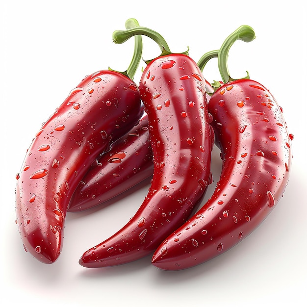 Red Fresh Chili Peppers Isolated on White Background