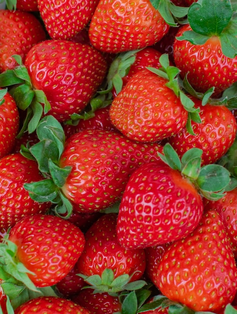 red fresh ripe strawberries group 