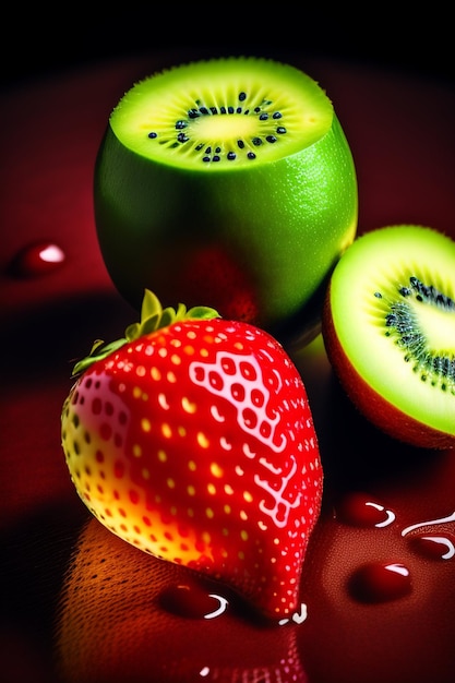 A red fruit with kiwis on it