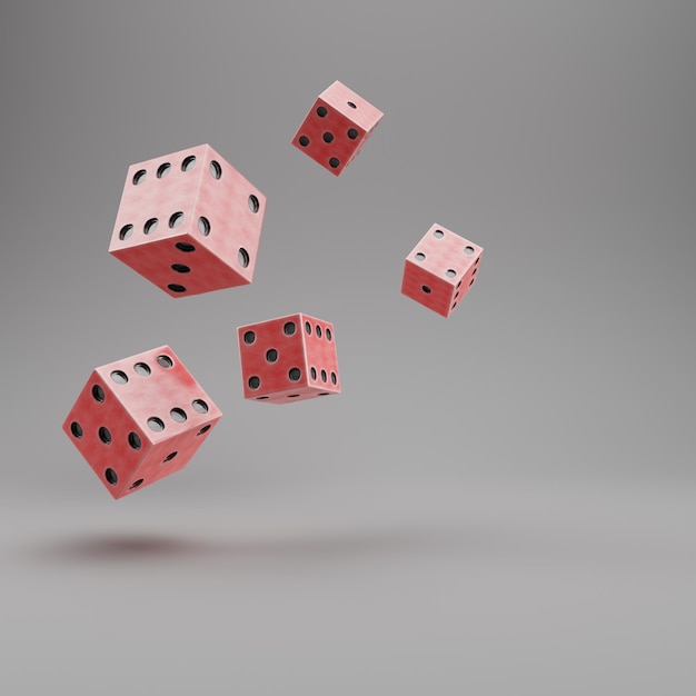 Red gamne dices cubes on gray background with copy space