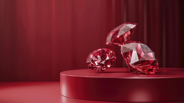 Red gemstones arranged on a crimson background ideal for branding or luxurythemed designs