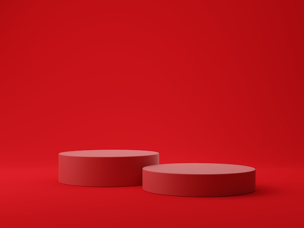 Red geometric shape background with podium for product display