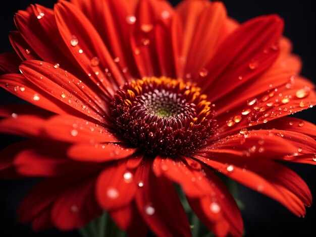 Red Gerber Daisy with Water Drops Generate by AI