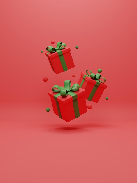 Red Gift Box Christmas 3D rendered