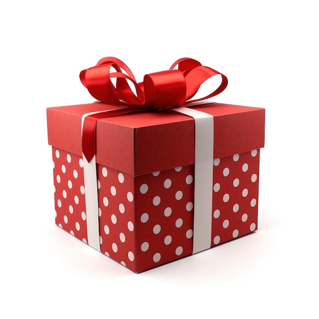 A red gift box with a red bow and a red bow.