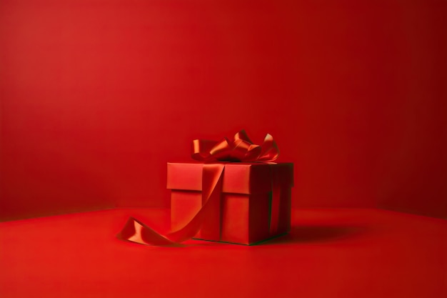 A red gift box with a ribbon and a bow on it.