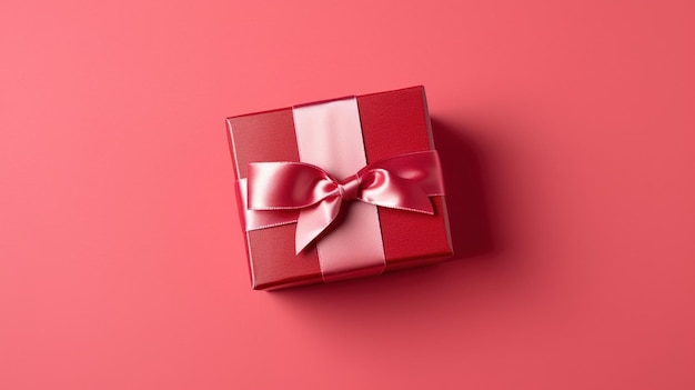 Red Gift Box with Ribbon Flat Lay View Generative AI