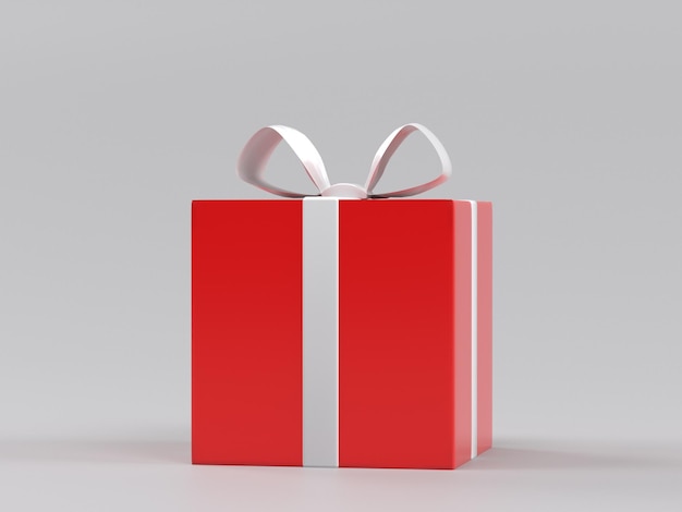 A red gift box with a white ribbon and a white bow.