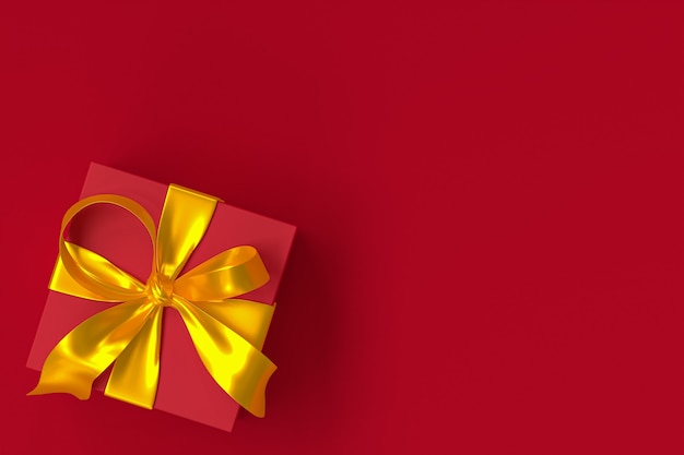 Red gift box with yellow ribbon and bow isolated