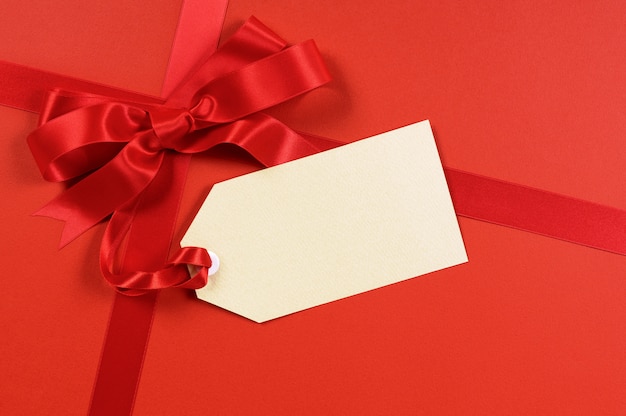 Red gift with blank tag or label.