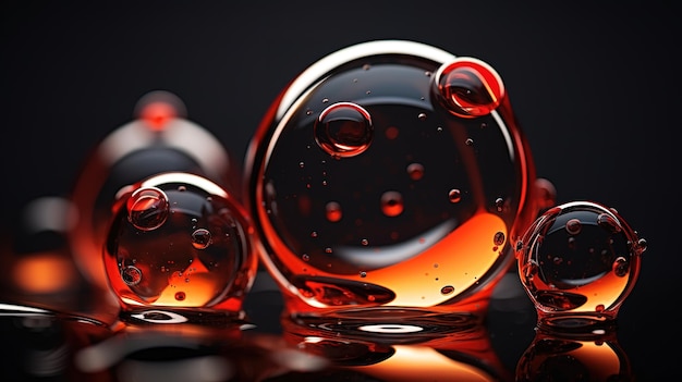 Red glass balls oil splashesDark background