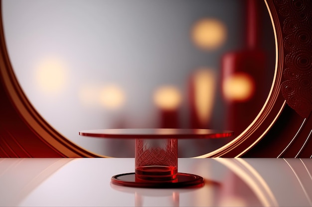 A red glass table top with a glass top.