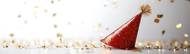 Red Glitter Party Hat with Falling Gold Confetti Illustration