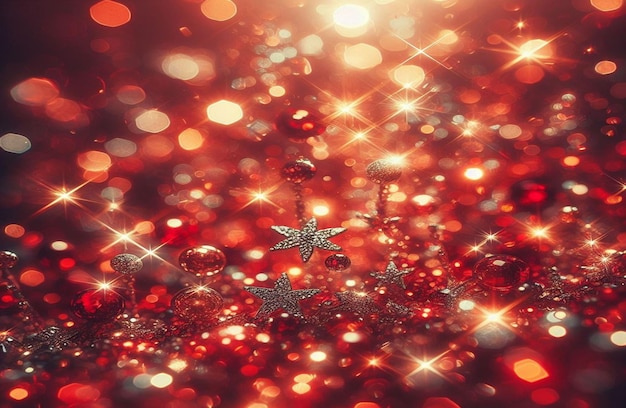 Red glitter vintage lights background defocused