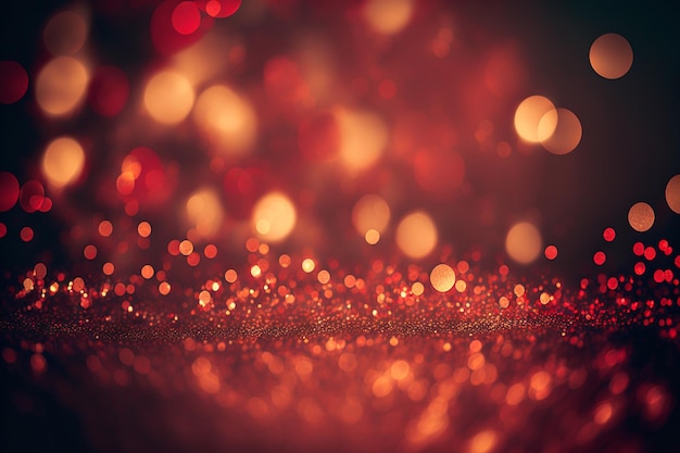 Red glitter vintage lights background. defocused