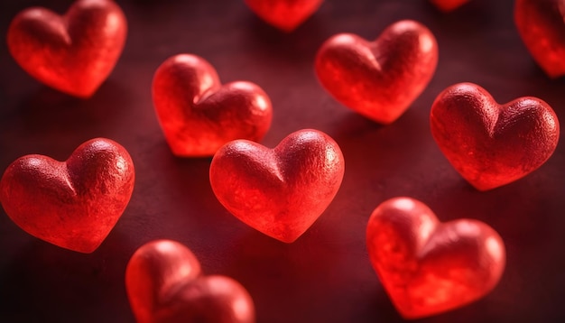 Red glowing beautiful hearts