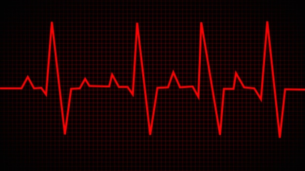 Red glowing neon heart pulse Heart beat Electrocardiogram Emergency ekg monitoring ECG Electrocardiogram Heart beat line end of life Art design health medical heartbeat pulse