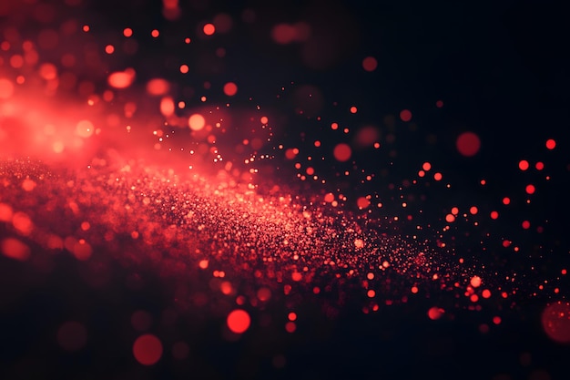 Photo red glowing particles on abstract black background