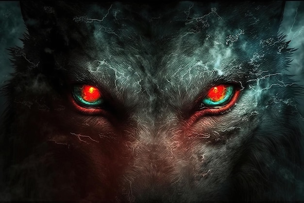 A red glowing wolf eyes illustrations of evil animal character