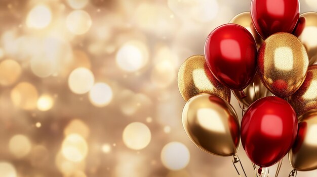 Red and Gold Balloons on Blurred Background for New Year Celebration