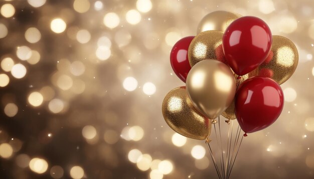 Red and Gold Balloons on Blurred Background for New Year Celebration