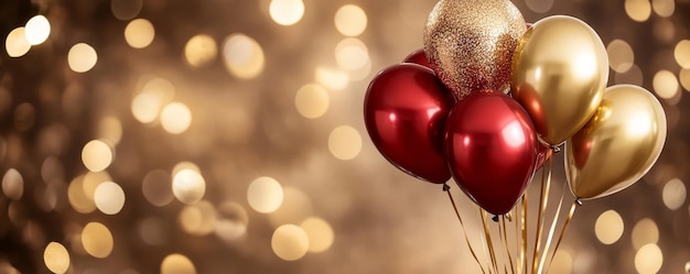 Red and Gold Balloons on Blurred Background for New Year Celebration