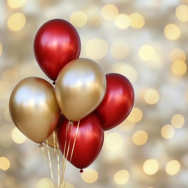 Red and Gold Balloons on Blurred Background for New Year Celebration