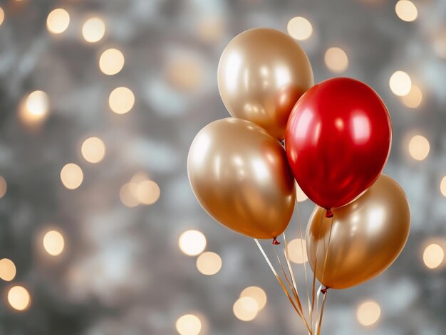 Red and Gold Balloons on Blurred Background for New Year Celebration