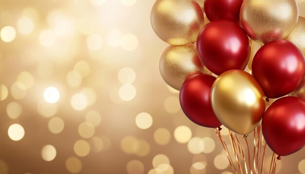 Red and Gold Balloons on Blurred Background for New Year Celebration