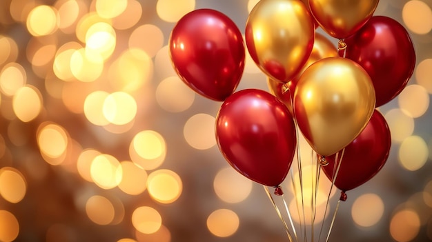 Red and Gold Balloons on Blurred Background for New Year Celebration