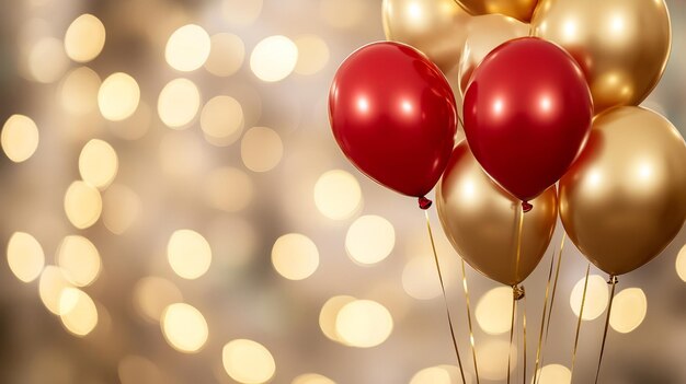 Red and Gold Balloons on Blurred Background for New Year Celebration